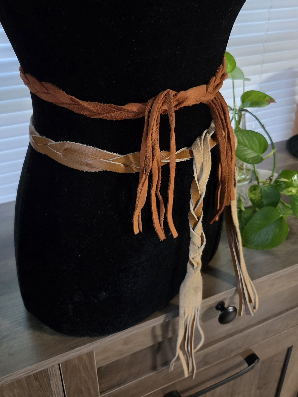 Vintage 1960's 2pc Braided Leather Belts Headbands Handmade - Picture 2 of 6